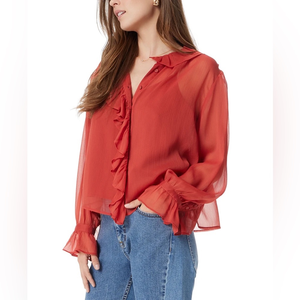 Sam Edelman Tandoori Spice Jasleen Women's Ruffle-Trim Button-Front Blouse S NWT
